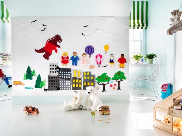 a fun kids playroom with playful decorations