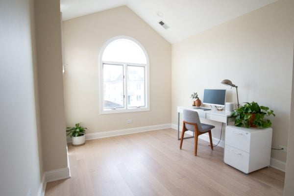 a spacious minimalist home office